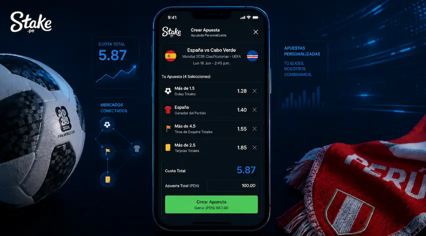 Stake Perú Crear Apuesta para el Mundial 2026 con combinada de fútbol y cuota personalizada