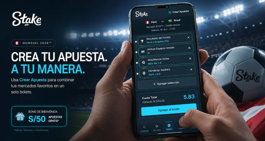 Crear Apuesta de Stake Perú para apostar al Mundial 2026 con varios mercados en un partido